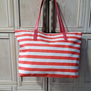 Clinique Vintage Beach/Tote Bag, Orange & White Stripe with Double Straps - NWOT